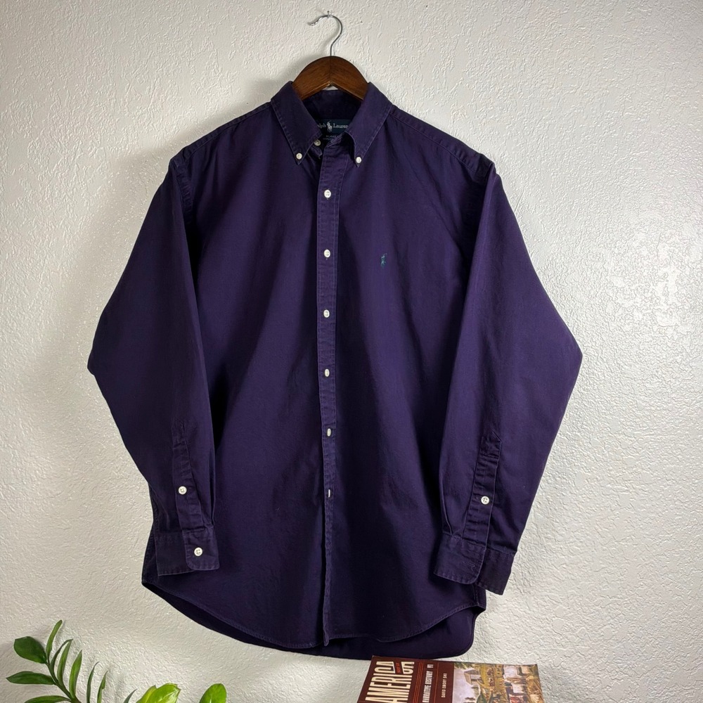 Ralph Lauren Blake Shirt Mens M Purple Teal Pony Excellent Vintage Cotton Button